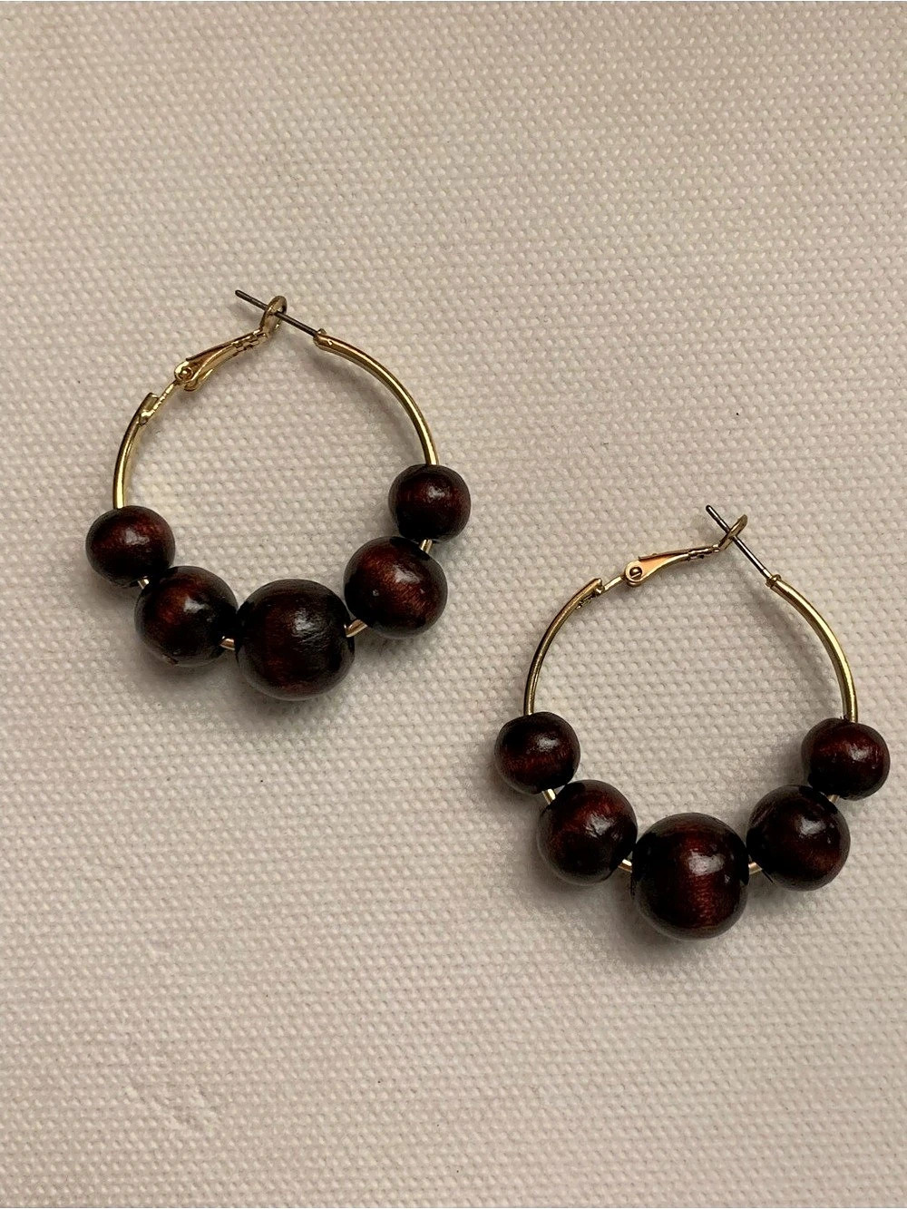 Beaded Hoop Earrings in Brown & Gold